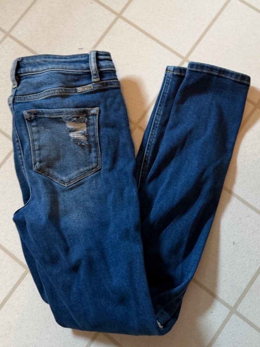 KanCan Dark Wash Skinny Jeans with Back Pocket Distress
